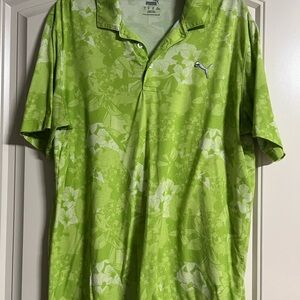 Puma Men's Lime Green Floral Polo Shirt